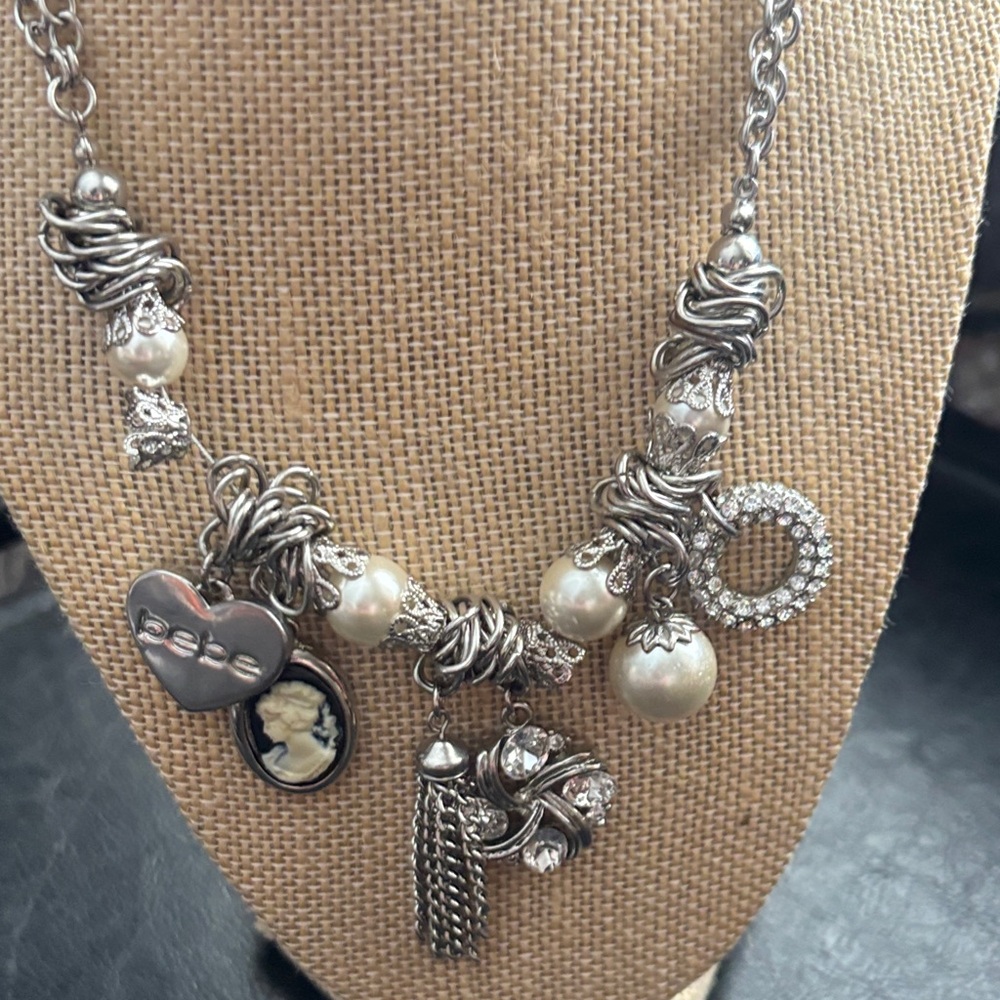 Elegant Bebe Silver Charm Statement Necklace - image 7